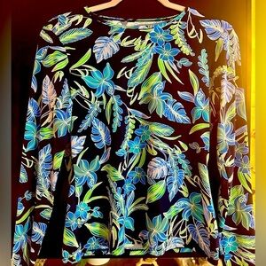 Lands End Swim Shirt Womens XS Rash Guard Floral Long Sleeve Beach Cruise Blue